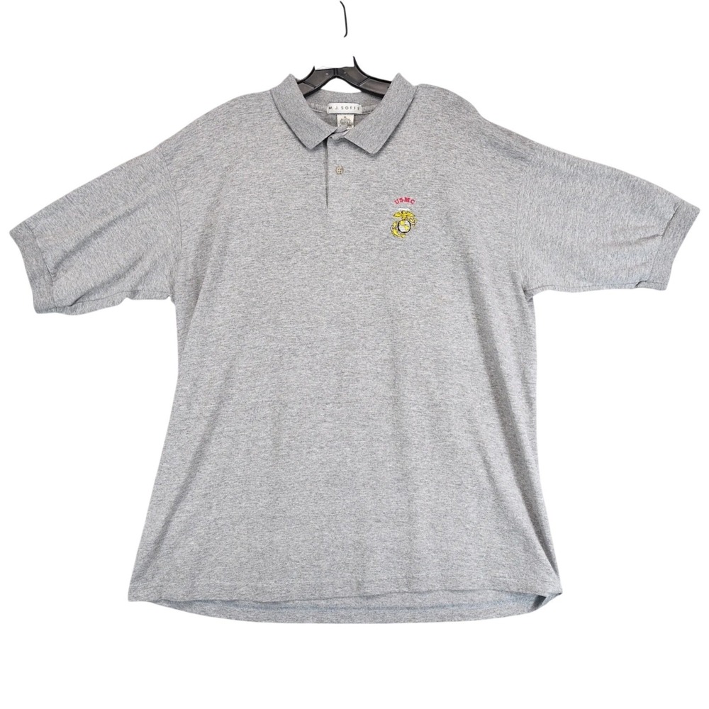 Vintage 90s USMC Marine Corps Gray Polo Shirt Mens XL Embroidered‎ MJ Soffe Vet